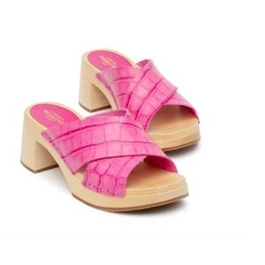 Anthropologie Swedish Hasbeens Anette Pink Wooden Heeled Skip On Clog Sandal 39